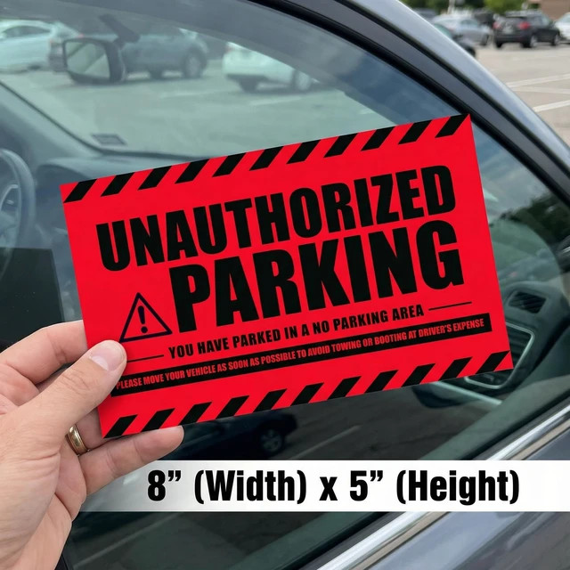 Alt view image 7 of 7 - Tow Warning Stickers Hard to Remove, Red Unauthorized Parking, 8x5 100 pk