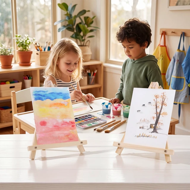 Alt view image 7 of 7 - 24 Pack 9 Inch Easel for Painting, Wooden Easel Stand Canvas Stand Smooth Wood, Folds Flat for Storage, for Canvases, Photos, Signs, Weddings, Classrooms, Home Décor