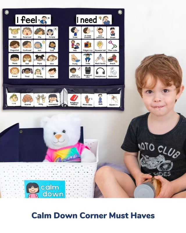 Alt view image 2 of 7 - Feelings Chart for Kids, Calm Down Corner & SEL Classroom Tool Visual emotion board with feelings and needs cards helps kids express emotions and supports SEL, autism, daycare and home