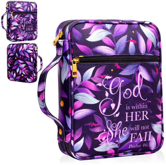 Main image of Bible Cover for Women, Bible Holder, Bible Cover Carrier Carrying Organizer Bag, God is Within Her She Will Not Fall, Zipper and Pockets for Standard Size Bible, Gift for Women(Pink1)