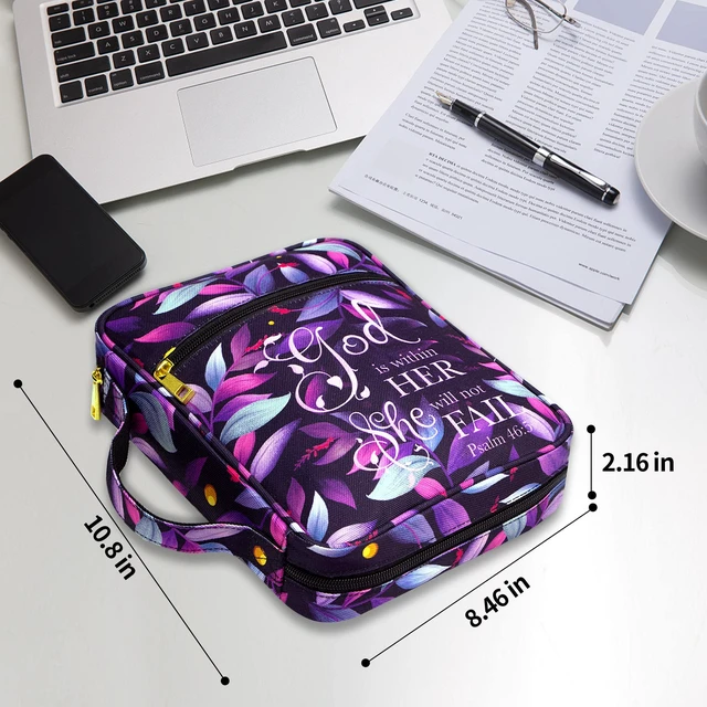 Alt view image 2 of 7 - Bible Cover for Women, Bible Holder, Bible Cover Carrier Carrying Organizer Bag, God is Within Her She Will Not Fall, Zipper and Pockets for Standard Size Bible, Gift for Women(Pink1)