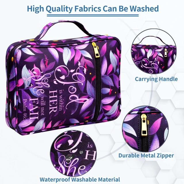 Alt view image 5 of 7 - Bible Cover for Women, Bible Holder, Bible Cover Carrier Carrying Organizer Bag, God is Within Her She Will Not Fall, Zipper and Pockets for Standard Size Bible, Gift for Women(Pink1)