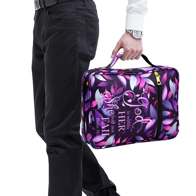 Alt view image 7 of 7 - Bible Cover for Women, Bible Holder, Bible Cover Carrier Carrying Organizer Bag, God is Within Her She Will Not Fall, Zipper and Pockets for Standard Size Bible, Gift for Women(Pink1)