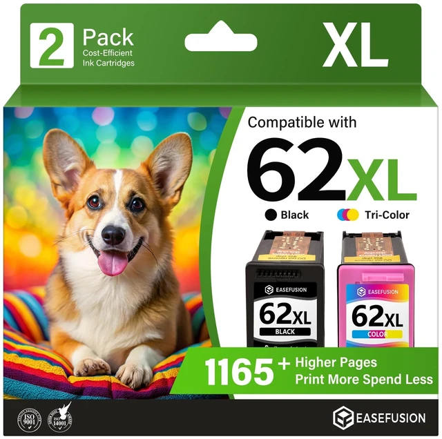 Main image of Replacement for HP 62XL 62 Ink Cartridge Black Color Combo Pack Compatible with Envy 7640 5660 5540 7645 5740 5746 OfficeJet 250 200 Mobile Printer, HP62 HP62XL, High Yield, 2-Pack