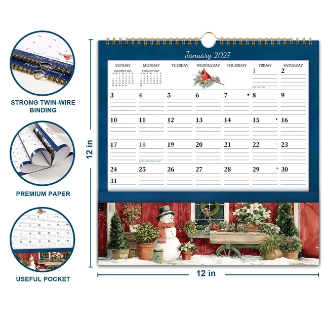 Alt view image 4 of 7 - 2027 Calendar - 2027 Wall Calendar with Pocket January 2027 to December 2027, 12'' x 12'' Monthly Calendars for Home, Office, School
