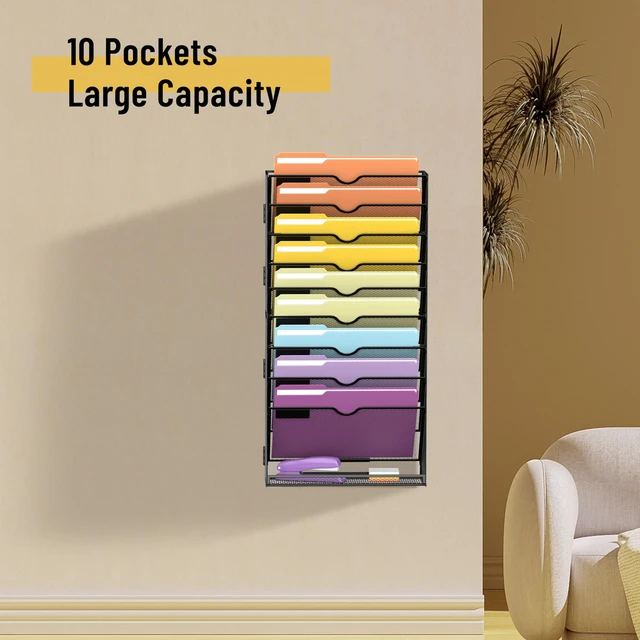 Alt view image 2 of 7 - 10Tier Hanging Wall File Holder Organizer for Papers, Folders, Files Clipboard & Magazine Organization Great for Office Home, Assembly Needed, Black