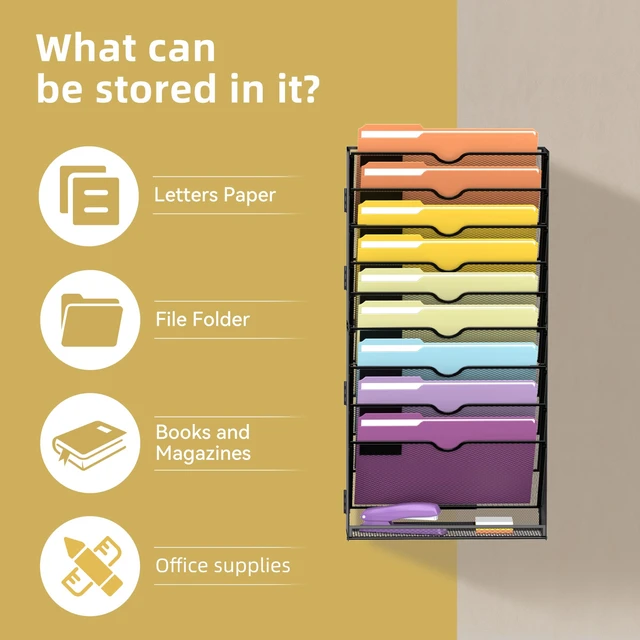 Alt view image 5 of 7 - 10Tier Hanging Wall File Holder Organizer for Papers, Folders, Files Clipboard & Magazine Organization Great for Office Home, Assembly Needed, Black