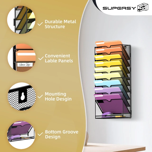 Alt view image 4 of 7 - 10Tier Hanging Wall File Holder Organizer for Papers, Folders, Files Clipboard & Magazine Organization Great for Office Home, Assembly Needed, Black