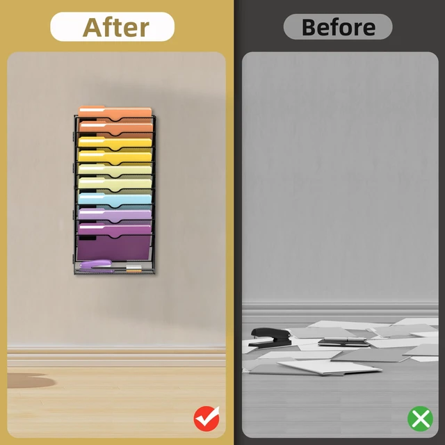 Alt view image 6 of 7 - 10Tier Hanging Wall File Holder Organizer for Papers, Folders, Files Clipboard & Magazine Organization Great for Office Home, Assembly Needed, Black