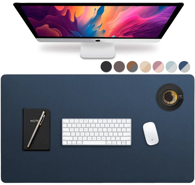 Main image of Leather Desk Mat Large 36" x 20", Desk Protector Mat, PU Leather Desk Pad, Large Mouse Pad, Desk Blotter, Desk Pads on Top of Desks, Desk Matt for Desktop, Office Desk Mat (Dark Blue)