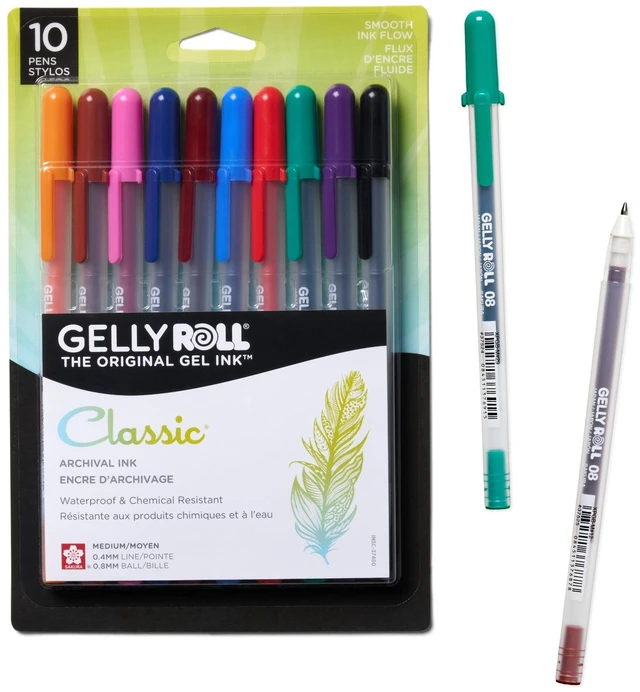 Main image of Gelly Roll Gel Pens, Medium Point, 0.4 mm Line, Assorted - 10 Pack Gel Ink Pen for Writing, Art & Drawing, Smooth Archival Quality Ink, Certified Non-Toxic & Japanese Quality
