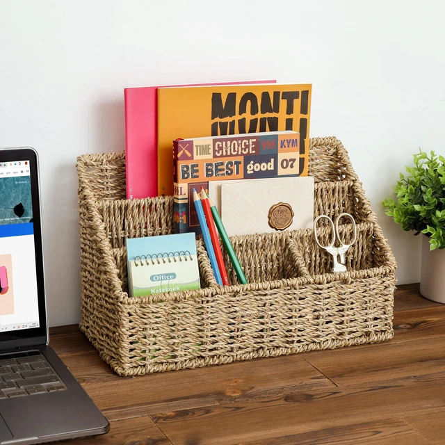 Alt view image 2 of 7 - Mail Organizer Countertops, Desk Organizer Bills Organizer, Mail Sorters Organizers, Pencil Holder Magazine File Holder, Desk Organizer and Accessories(Seagrass)