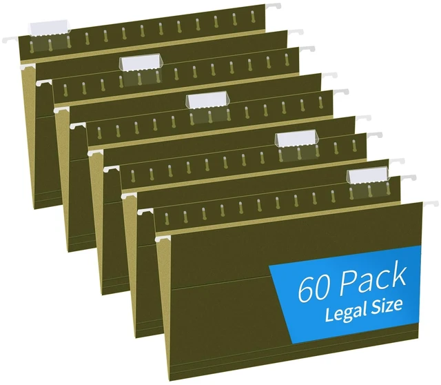 Main image of Hanging File Folders, 60 Pack Reinforced Hanging Folders Legal Size, Designed for Bulky Files, Filing Cabinet, Adjustable Tabs, Green