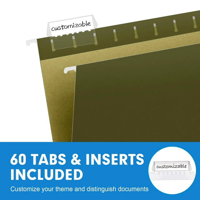 Alt view image 4 of 7 - Hanging File Folders, 60 Pack Reinforced Hanging Folders Legal Size, Designed for Bulky Files, Filing Cabinet, Adjustable Tabs, Green