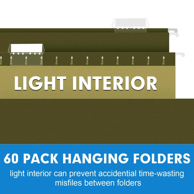 Alt view image 5 of 7 - Hanging File Folders, 60 Pack Reinforced Hanging Folders Legal Size, Designed for Bulky Files, Filing Cabinet, Adjustable Tabs, Green