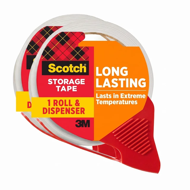 Main image of Long Lasting Storage Shipping Packaging Tape, 1.88" x 38.2 yd, 1 Roll with Dispenser (3650S-RD-ESF) (Pack of 2)