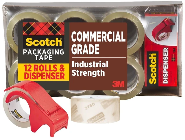 Main image of Commercial Grade Packing Tape, 1.88 in x 54.6 yd, 12 Disp. Rolls Clear Packing Tape, Industrial Strength, Heavy Duty Tape for Boxes, Shipping, Moving, and Storage