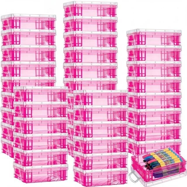 Main image of 40 Pcs Plastic Crayon Boxes, Red Holds 24 Crayons, with Snap Lid Container, Clear Stackable Case, for School Office Classroom Supplies, Pen Pencil Craft
