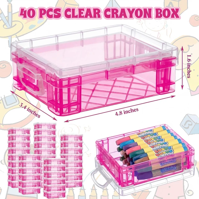 Alt view image 2 of 7 - 40 Pcs Plastic Crayon Boxes, Red Holds 24 Crayons, with Snap Lid Container, Clear Stackable Case, for School Office Classroom Supplies, Pen Pencil Craft