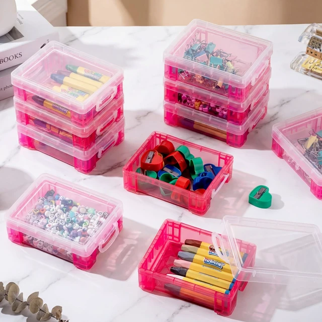 Alt view image 4 of 7 - 40 Pcs Plastic Crayon Boxes, Red Holds 24 Crayons, with Snap Lid Container, Clear Stackable Case, for School Office Classroom Supplies, Pen Pencil Craft