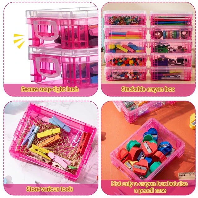 Alt view image 3 of 7 - 40 Pcs Plastic Crayon Boxes, Red Holds 24 Crayons, with Snap Lid Container, Clear Stackable Case, for School Office Classroom Supplies, Pen Pencil Craft