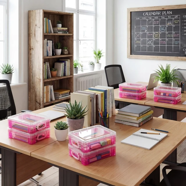 Alt view image 6 of 7 - 40 Pcs Plastic Crayon Boxes, Red Holds 24 Crayons, with Snap Lid Container, Clear Stackable Case, for School Office Classroom Supplies, Pen Pencil Craft