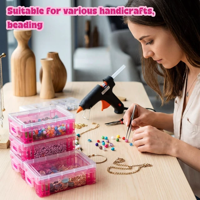 Alt view image 7 of 7 - 40 Pcs Plastic Crayon Boxes, Red Holds 24 Crayons, with Snap Lid Container, Clear Stackable Case, for School Office Classroom Supplies, Pen Pencil Craft