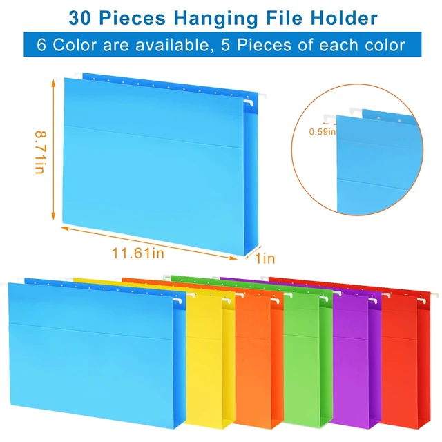 Alt view image 2 of 7 - 30 Pack Hanging File Folders Letter Size, Colored Hanging Folders with 1/5-Cut Adjustable Tab, Extra Capacity Hanging File Folders, 1 Inch Expansion, Perfect Office, Home, Classroom Supplies