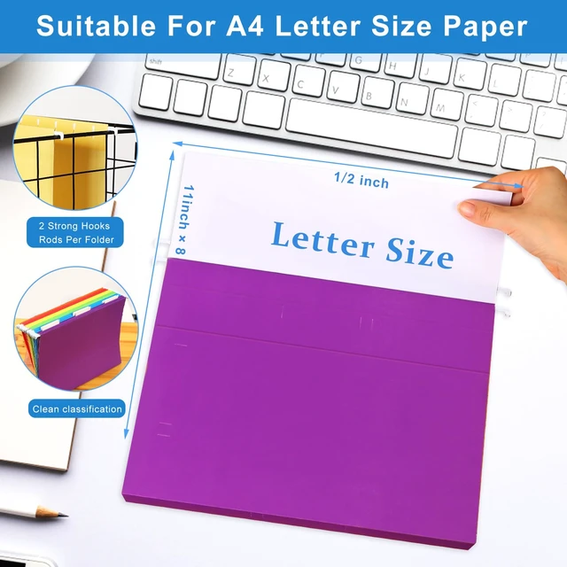 Alt view image 4 of 7 - 30 Pack Hanging File Folders Letter Size, Colored Hanging Folders with 1/5-Cut Adjustable Tab, Extra Capacity Hanging File Folders, 1 Inch Expansion, Perfect Office, Home, Classroom Supplies