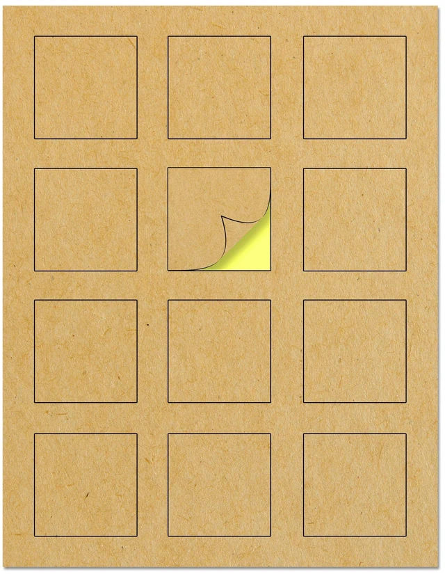 Main image of 2" x 2", Printable Brown Kraft Labels Stickers Square - 150 Sheets Laser/Inkjet Printing, comes with Print Templates