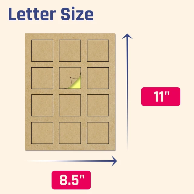 Alt view image 2 of 7 - 2" x 2", Printable Brown Kraft Labels Stickers Square - 150 Sheets Laser/Inkjet Printing, comes with Print Templates