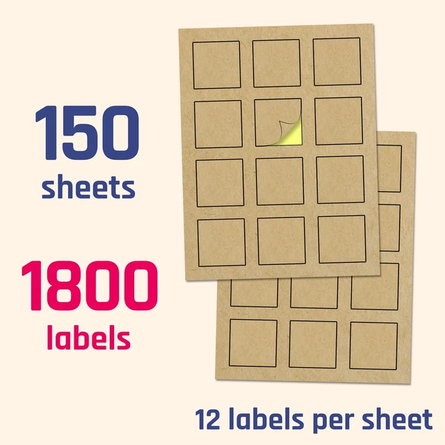 Alt view image 4 of 7 - 2" x 2", Printable Brown Kraft Labels Stickers Square - 150 Sheets Laser/Inkjet Printing, comes with Print Templates