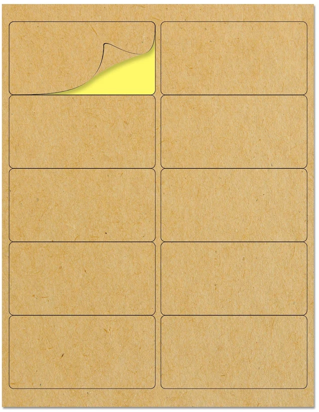 Main image of 4" x 2", Printable Brown Kraft Labels Stickers - 150 Sheets, 1500 Pieces Laser/Inkjet Printing, comes with Print Templates