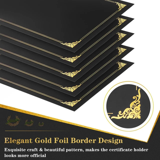 Alt view image 3 of 7 - 50 Packs Certificate Holders, Black Certificate Covers, Diploma Holders Certificate Folders with Gold Foil Border for Letter Size 8.5" x 11" Certificates, Diploma, Documents, Award Cover