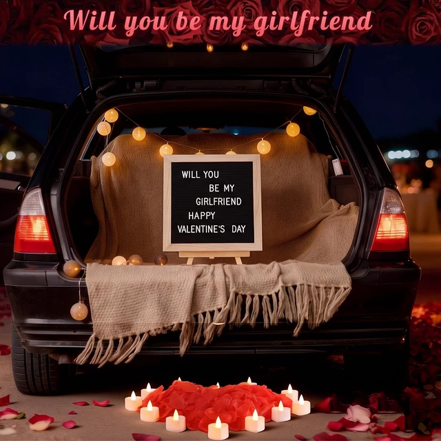 Alt view image 4 of 6 - Will You Be My Girlfriend Sign with Lights, Wood, Black,10 x 10 Inch 1000 Artificial Rose Petals, Black Wood DIY Felt Letters Board Sign for Christmas Anniversary Party Surprise