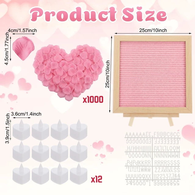 Alt view image 2 of 6 - Will You Be My Girlfriend Sign with Lights, Wood, Pink, 10 x 10 Inch 1000 Artificial Rose Petals, Pink Wood DIY Felt Letters Board Sign for Christmas Anniversary Party Surprise