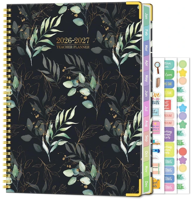 Main image of Teacher Planner 2026-2027, Teacher Lesson Planner 14 Checklist, 8.5" x 11" July 2026-June 2027 Academic Year with Colorful Monthly Tabs, Teacher Calendar Book for School, Spiral Bound Planner, Leaves