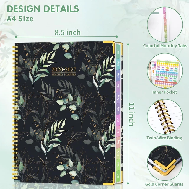 Alt view image 5 of 7 - Teacher Planner 2026-2027, Teacher Lesson Planner 14 Checklist, 8.5" x 11" July 2026-June 2027 Academic Year with Colorful Monthly Tabs, Teacher Calendar Book for School, Spiral Bound Planner, Leaves
