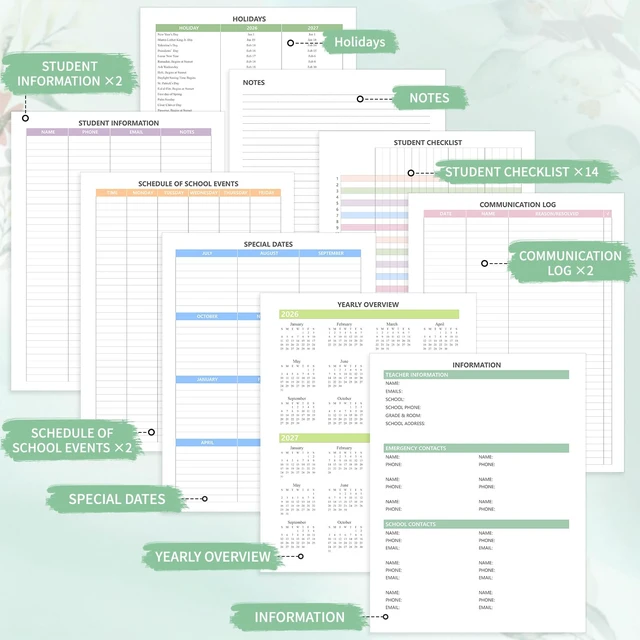 Alt view image 6 of 7 - Teacher Planner 2026-2027, Teacher Lesson Planner 14 Checklist, 8.5" x 11" July 2026-June 2027 Academic Year with Colorful Monthly Tabs, Teacher Calendar Book for School, Spiral Bound Planner, Leaves