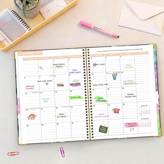 Alt view image 7 of 7 - Teacher Planner 2026-2027, Teacher Lesson Planner 14 Checklist, 8.5" x 11" July 2026-June 2027 Academic Year with Colorful Monthly Tabs, Teacher Calendar Book for School, Spiral Bound Planner, Leaves