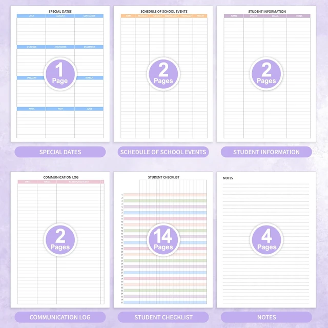 Alt view image 6 of 7 - Teacher Planner 2026-2027, Teacher Lesson Planner 14 Checklist, 8.5" x 11" July 2026-June 2027 Academic Year with Colorful Monthly Tabs, Teacher Calendar Book for School, Spiral Bound Planner, Purple