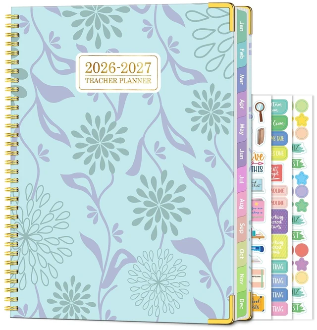 Main image of Teacher Planner 2026-2027, Teacher Lesson Planner 14 Checklist, 8.5" x 11" July 2026-June 2027 Academic Year with Colorful Monthly Tabs, Teacher Calendar Book for School, Spiral Bound Planner, Blue