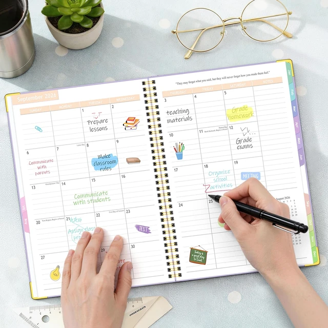 Alt view image 7 of 7 - Teacher Planner 2026-2027, Teacher Lesson Planner 14 Checklist, 8.5" x 11" July 2026-June 2027 Academic Year with Colorful Monthly Tabs, Teacher Calendar Book for School, Spiral Bound Planner, Purple