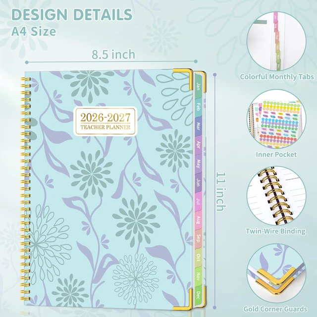 Alt view image 5 of 7 - Teacher Planner 2026-2027, Teacher Lesson Planner 14 Checklist, 8.5" x 11" July 2026-June 2027 Academic Year with Colorful Monthly Tabs, Teacher Calendar Book for School, Spiral Bound Planner, Blue