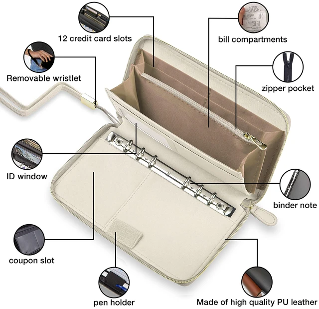 Alt view image 2 of 6 - Cash Envelope Wallet Beige All in One Budget System RFID Blocking with 12x Tabbed Envelopes 12x Monthly Budget Cards 1x Yearly Budget Planner Sheet Complete Money Organizer Set
