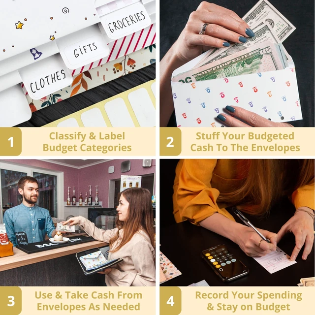 Alt view image 5 of 6 - Cash Envelope Wallet Beige All in One Budget System RFID Blocking with 12x Tabbed Envelopes 12x Monthly Budget Cards 1x Yearly Budget Planner Sheet Complete Money Organizer Set