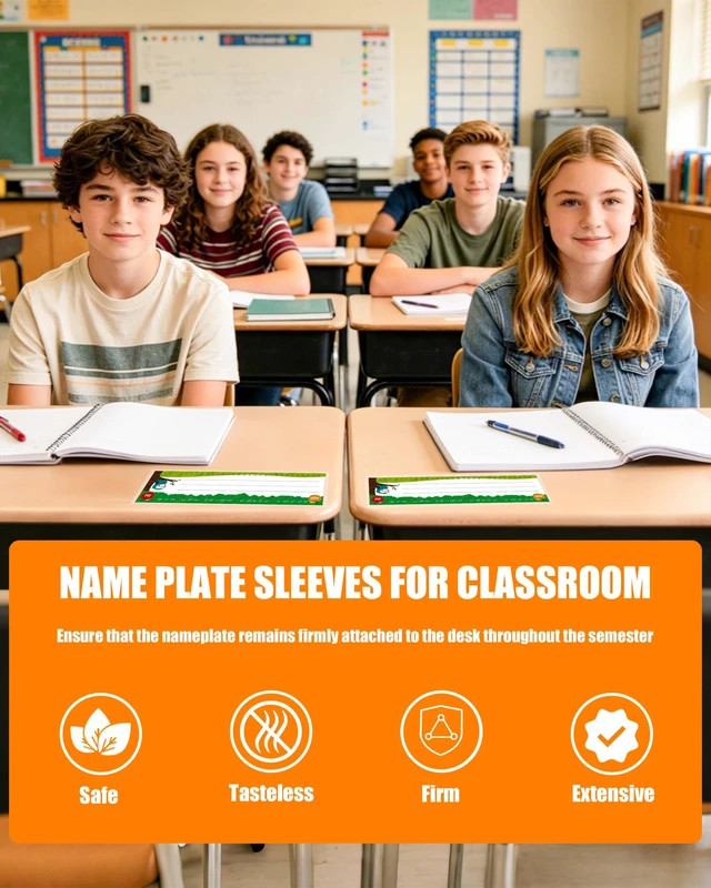 Alt view image 3 of 7 - 40 PCS Nameplate Pocket - 15.35 x 4.92 Thicken PVC Name Tag Sleeves No Residue Self-Adhesive Waterproof Easy Use&Remove Scratch Proof Clear Nameplates Holder for Office Supplies