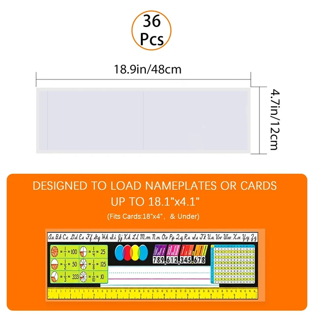 Alt view image 2 of 7 - 36 PCS Nameplate Pocket - 18.9" x 4.7"No Residue Self-Adhesive Waterproof Easy Use&Remove Scratch Proof Clear Thicken PVC Name Tag Sleeves Nameplates Holder for Classroom Desks, Office Supplies
