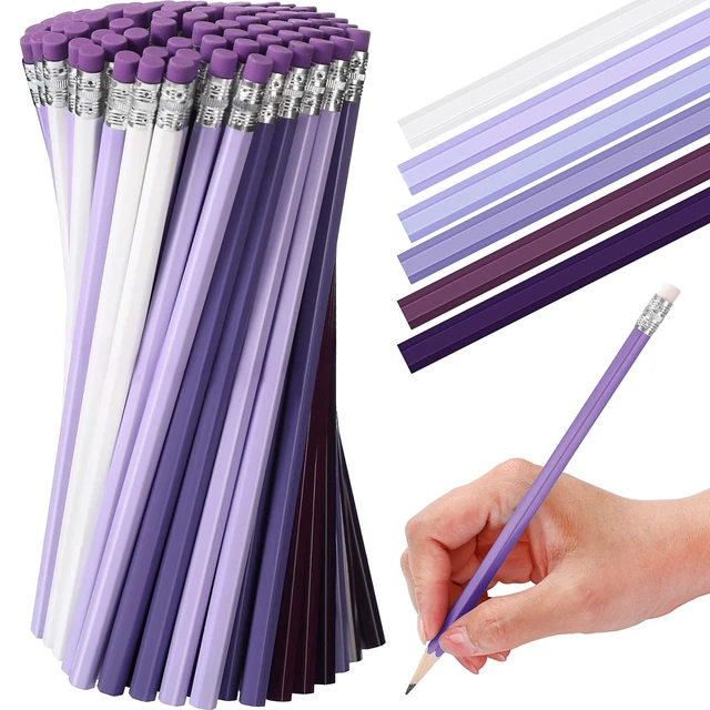 Alt view image 2 of 7 - 60 Pcs HB Pencils #2 Unsharpened Wood, Purple Series, White Wood Cased with Pink Eraser, HB Graphite for School Exam Office, Blank Bulk Sketching Learning, Great Students Kids Adults