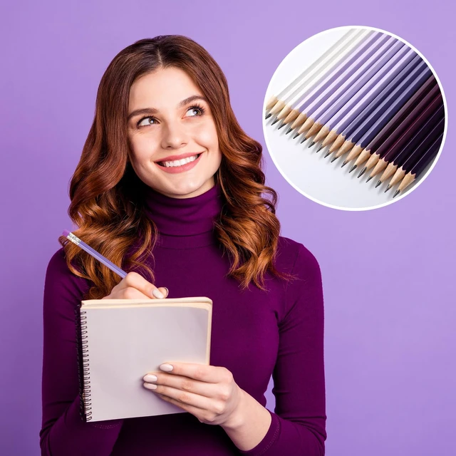 Alt view image 4 of 7 - 60 Pcs HB Pencils #2 Unsharpened Wood, Purple Series, White Wood Cased with Pink Eraser, HB Graphite for School Exam Office, Blank Bulk Sketching Learning, Great Students Kids Adults